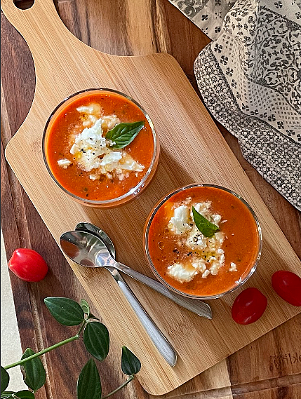 Recette du gaspacho de légumes rotis, soupe froide tomate poivron par caporalcerise (caporalcerise.fr)
